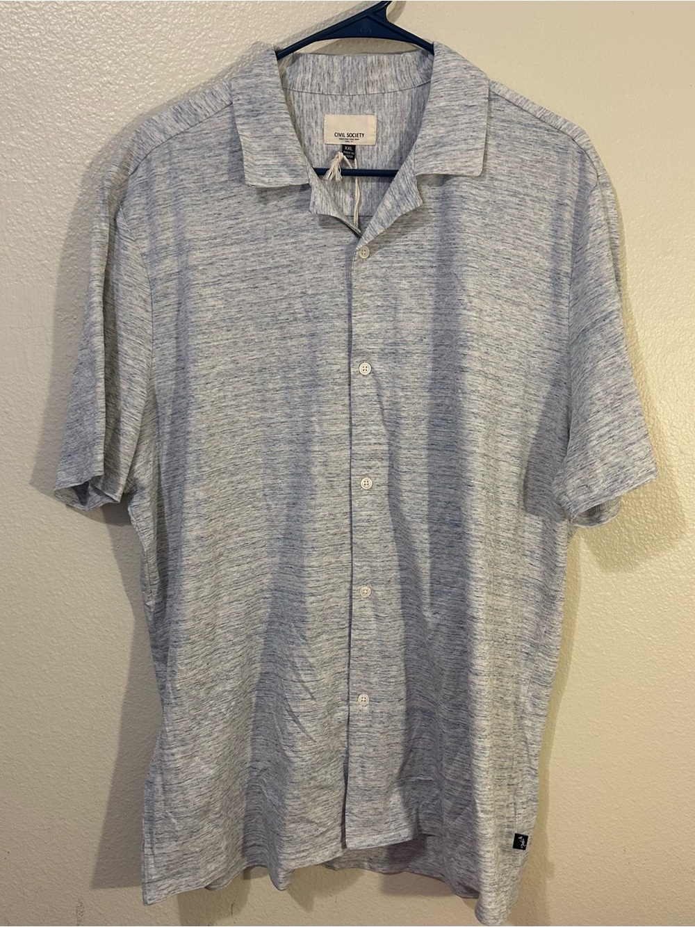 CIVIL SOCIETY Mens Shirt XXL Short Sleeve Button Up Collared Heather Blue NWT